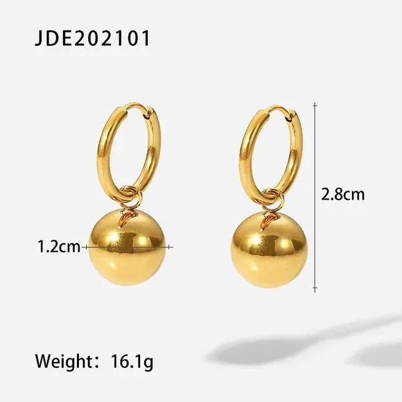 18k Gold Solid Ball Hoop Earrings - Picture 3 of 5